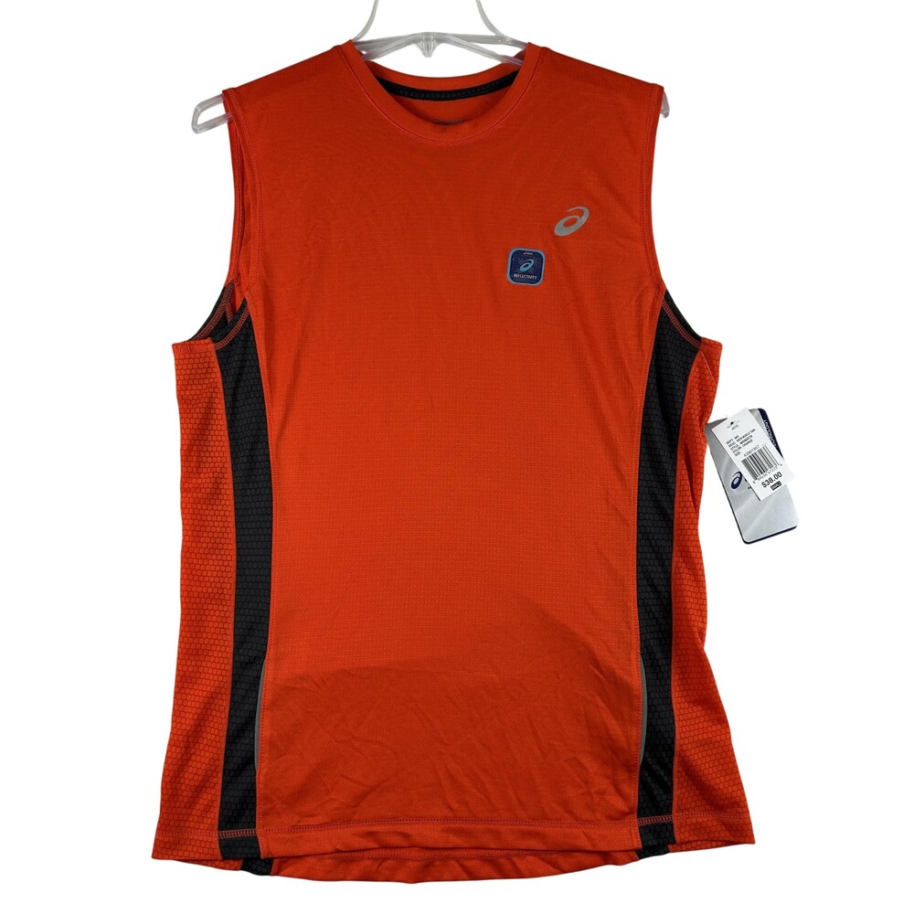 Asics Shirt Mens Small Orange Shori Muscle Tank Sleeveless Running Reflective